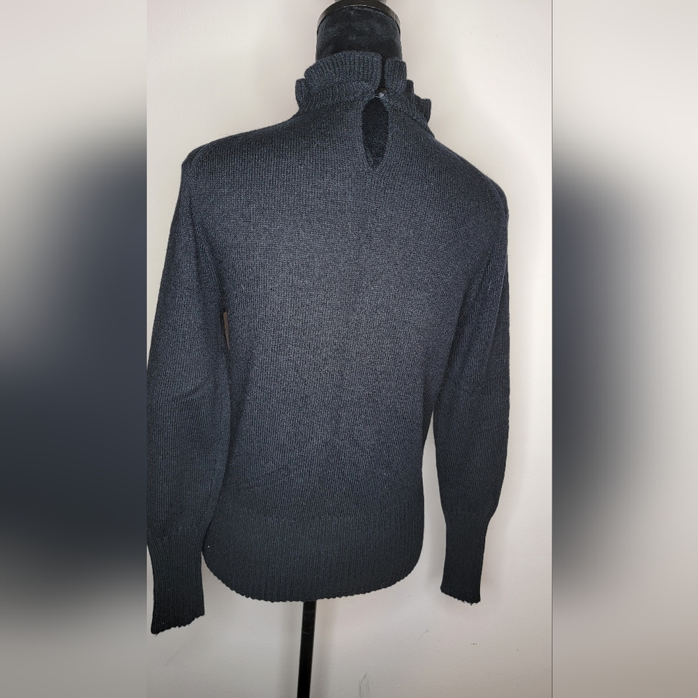 J Crew Lambs Wool Blend Long Sleeve Black Ruffled Collar Keyhole Sweater Size S - Picture 7 of 13
